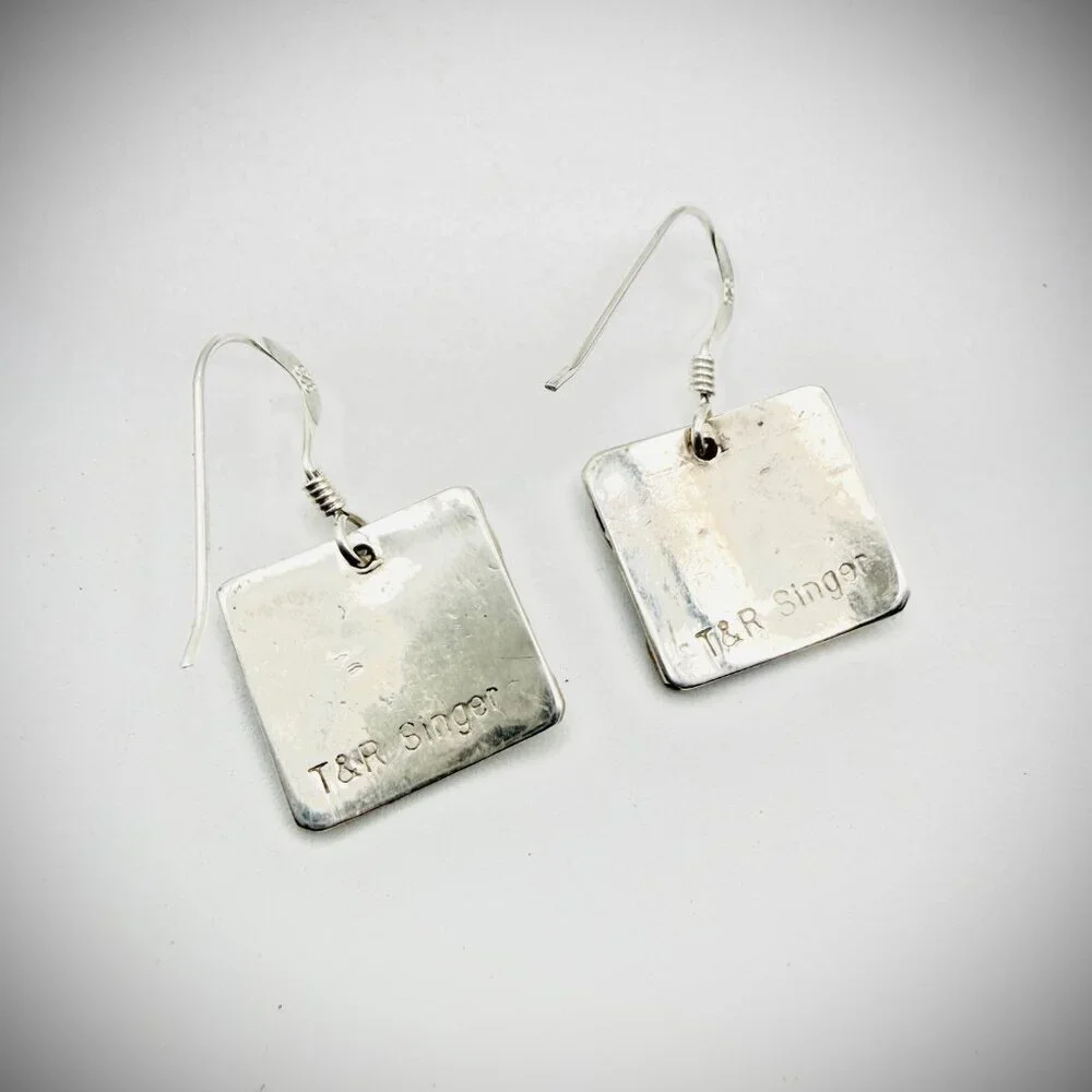 T&R Singer Navajo Sterling Gold Overlay Dangle Earrings